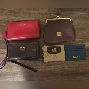 Coach + Dooney & Bourke Leather Wristlets,Card Cases Holders & KissLock Bag Lot